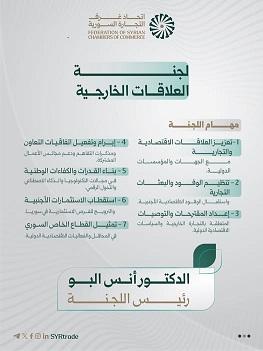 اتحاد غرف التجارة السورية يشكل لجنة العلاقات الخارجية ويسند رئاستها للدكتور أنس البو