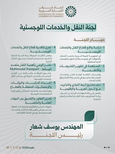 اتحاد غرف التجارة السورية يحدد مهام لجنة النقل والخدمات اللوجستية برئاسة يوسف شعار